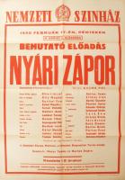 1950 A Budapesti Nemzeti Színház Nyári Zápor c. színjáték bemutató előadásának műsorplakátja, hajtva...