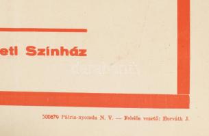 1950 A Budapesti Nemzeti Színház Nyári Zápor c. színjáték bemutató előadásának műsorplakátja, hajtva...