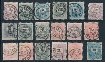 1881 18 db Színesszámú Krajcáros bélyeg szép / olvasható bélyegzésekkel