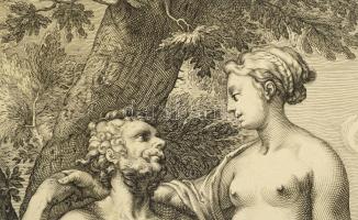 1596 Hendrik Goltzius (1558-1617) Plútó és Porserpina manierista rézmetszet, papír, jelzett 22x33 cm
