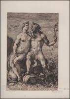 1596 Hendrik Goltzius (1558-1617) Neptun és Amfitrité. Manierista rézmetszet, papír, jelzett 22x33 c...