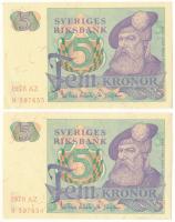 Svédország 1978. 5K (2x) sorszámkövetők "B 397654 - B 397655" T:AU sarokhajlások
Sweden 1...