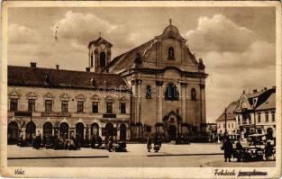 Vác, Constantin tér a Fehérek templomával, Kálmán József üzlete. K. J. kiadása (Rb)