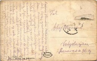 Vác, Constantin tér a Fehérek templomával, Kálmán József üzlete. K. J. kiadása (Rb)
