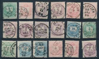 1881 18 db Színesszámú Krajcáros bélyeg szép / olvasható bélyegzésekkel