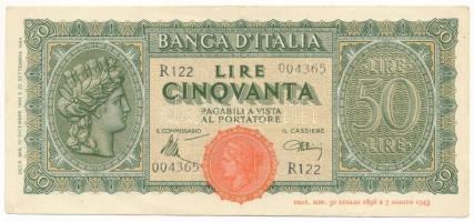 Olaszország 1944. 50L "Italia Turrita" "R122 004365" T:F szép papír
Italy 1944....