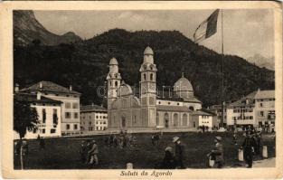 Agordo, church, Italian flag (b)