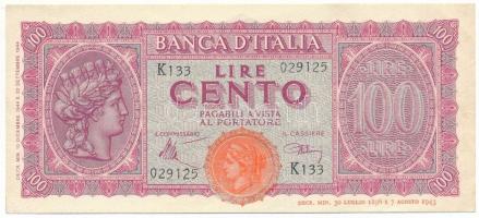 Olaszország 1944. 100L "Italia Turrita" "K133 029125" T:XF hajtatlan
Italy 1944...