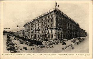 Bergamo, Grand Hotel Moderne advertisement, tram, automobiles (EK)