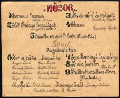 1919. márc. 3. Genova, olaszországi hadifogolytábor magyar kabaré-estjének műsora, kézzel írt, kinyi...