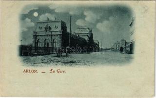 Arlon, La Gare / railway station at night in moonlight (EK)
