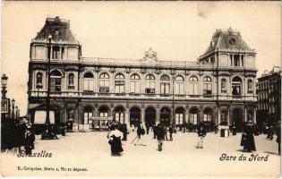 Bruxelles, Brussels; Gare du Nord / railway station, horse-drawn tram, automobiles (EK)