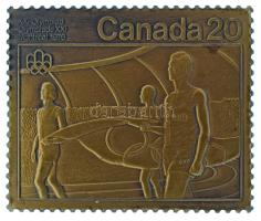 Kanada 1976. "XXI. Olimpia Montréal" bélyeg formájú kétoldalas bronz plakett, sorszámozott...