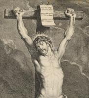 ca 1950 Lucas Vorsterman (1595-1675) Krisztus a kereszten. Rézmetszet, papír, jelzett. / Engraving p...