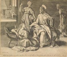 ca 1580 Gerard de Jode (1509-1591) Ambrosius Francken : Krisztus Márta és Mária házában. Rézmetszet,...