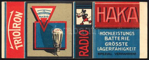 cca 1920 Triotron rádiócső és Haka rádiós alkatrész számolócédula Miki egér motívummal, szép állapot...