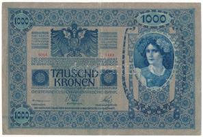Ausztria 1919. (1902) 1000K, függőleges "DEUTSCHÖSTERREICH" felülbélyegzéssel, mindkét old...