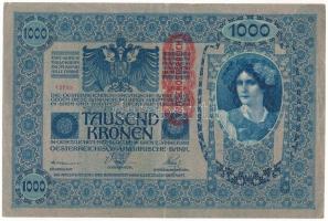 Ausztria 1919. (1902) 1000K, függőleges "DEUTSCHÖSTERREICH" felülbélyegzéssel, mindkét old...