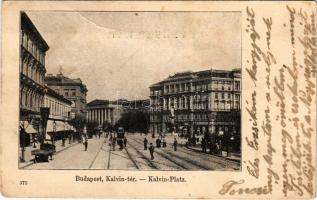 1901 Budapest VIII. Kálvin tér, Nemzeti Múzeum, villamos, gyógyszertár (gyűrődés / crease)