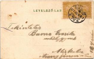 1901 Budapest VIII. Kálvin tér, Nemzeti Múzeum, villamos, gyógyszertár (gyűrődés / crease)