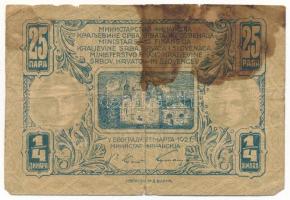 Jugoszlávia / Szerb-Horvát-Szlovén Királyság 1921. 25p / 1/4D T:VG folt
Yugoslavia / Kingdom of the...
