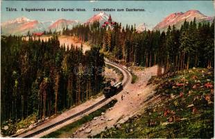 1913 Tátra, Magas Tátra, Vysoké Tatry; A fogaskerekű vasút tájrészlete a Csorbai tóhoz. Feitzinger E...