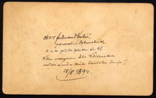 1894 Tüzér kadét portréja (Ferdinand Voslár), vizitkártya M. Zanutto trieszti műterméből, a hátoldal...