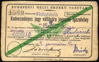 1929 Budapesti Helyi Érdekű Vasutak (BHÉV) fényképes igazolványa Tábori Imre szemész részére, amely ...