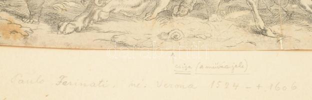 ca 1580 Paulo Ferinati (1524-1606) A részeg szatír. Reneszánsz rézmetszet, papír, jelzett. / The dru...