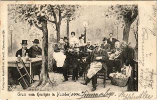 1905 Wien, Vienna, Bécs; Gruss vom Heurigen in Nussdorf. Verlag von Rudolf Wolf / restaurant with lo...