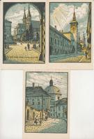 Kromeríz, Kremsier; 5 pre-1945 town art postcards: church, street view s: Jindra Schmidt