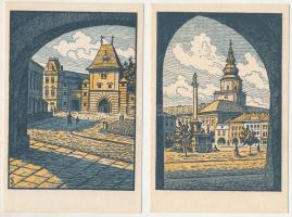 Kromeríz, Kremsier; 5 pre-1945 town art postcards: church, street view s: Jindra Schmidt