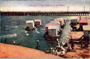 Oostende, Ostende; Le Cabines et les Bains / beach cabins, bathers, from a postcard booklet