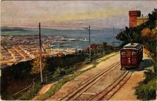 Trieste, Trieszt; Vista da Cologna ed elettrovia / hillside railway, B.K.W.I. Serie 287/2. artist si...