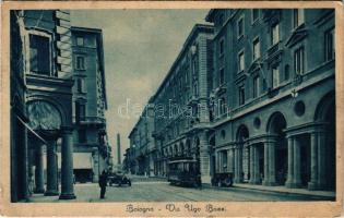 1940 Bologna, Via Ugo Bassi / street view, tram, automobiles + "Lotteria Automobilistica di Tri...