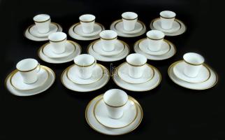 Eschenbach meanderszerű mintás aranyozású 12 személyes tejporcelán reggeliző készlet, csészék alátét...