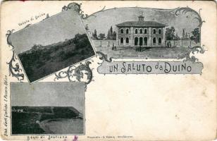 Duino, Devin, Tybein (Trieste); Veduta, Scuola della Lega Nazionale, Bagni di Sestiana. E. Passero, ...