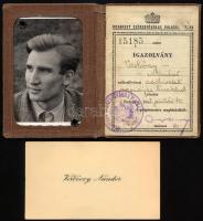1942 Bp., Adóhivatali alkalmazott számára kiállított fényképes igazolvány + névjegykártya