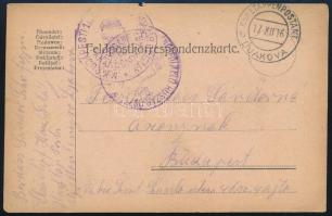 1916 Tábori posta levelezőlap "M.K. BUDAPESTI 1SŐ NÉPFÖLKELŐ HUSZÁROSZTÁLY PARAMCSNOKSÁGA"...