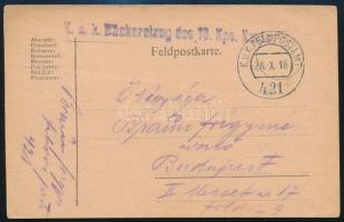 1918 Tábori posta levelezőlap "K.u.k. Baskerelzug des. 13. Kps. ..." + "K.u.K. FELDPO...