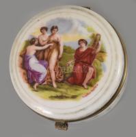 Angelica Kaufmann zsánermintás ékszerdoboz, réz szerelékkel, d: 7,5 cm