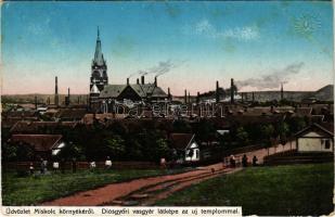 1915 Diósgyőr (Miskolc), vasgyár látkép az új templommal. Grünwald Ignác kiadása (fl)