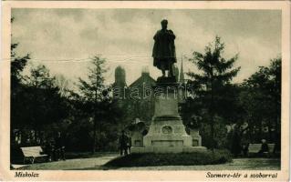1931 Miskolc, Szemere tér és szobor, mögötte zsinagóga (fa)