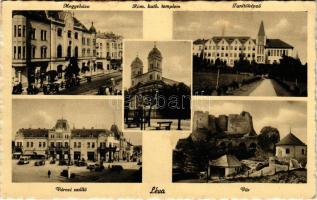 1939 Léva, Levice; Megyeháza, Római katolikus templom, Tanítóképző, Városi szálloda, automobilok, vá...
