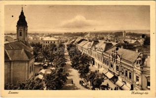 1939 Losonc, Lucenec; Kubinyi tér, Cikta, Brüll üzlete, Duna Bank, piac, zsinagóga a távolban. Salam...