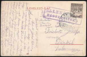 1921 Cenzúrás képeslap Arató 60f bérmentesítéssel "ELLENŐRIZVE / NAGYKANIZSA I." bélyegzés...