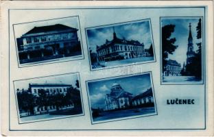 1938 Losonc, Lucenec; mozaiklap zsinagógával. Marcel Filó kiadása / multi-view postcard with synagog...