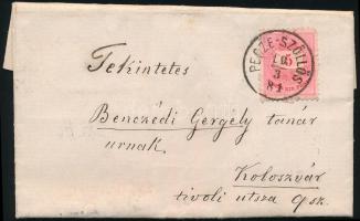 1881 Távolsági levél Színesszámú 5kr bérmentesítéssel "PECZE-SZŐLLŐS" - "KOLOZSVÁR&qu...