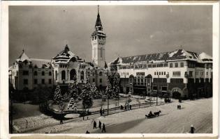1942 Marosvásárhely, Targu Mures; városháza télen, kultúrpalota, városi étterem és söröző / town hal...