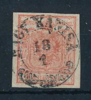 1850 3kr HP III ívszéli nyomat, lemezhiba, Klammbauer meghatározással "NAGY KANISA"